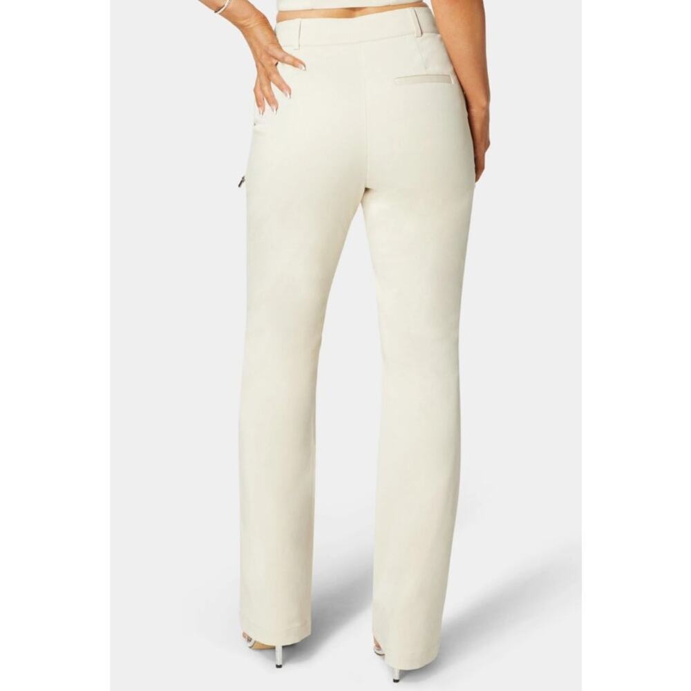 BEBE new Natural Waist Zipper Detail beige cream mini bootcut pants trousers - Picture 5 of 11